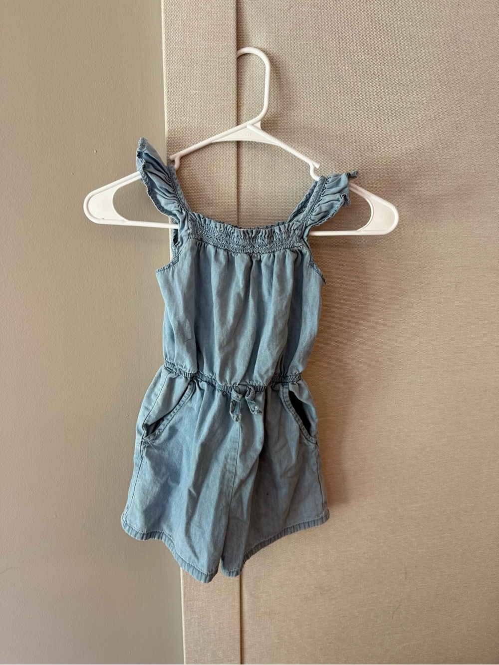 Cat & Jack Light Blue Chambray Girls' Romper with Ruffled Straps